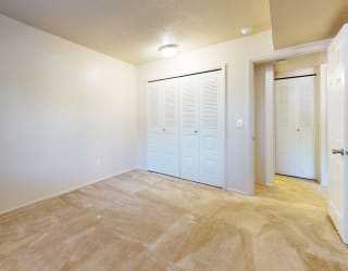a bedroom with a closet and a door to a closet at Swiss Valley Apartments, Michigan, 49509