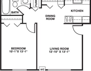 one bedroom 2D floor plan at Swiss Valley Apartments, Wyoming, MI