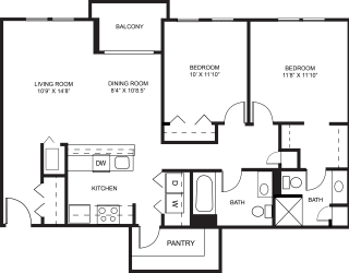 Sycamore two bedroom 2D floor plan at Meadowbrooke Apartment Homes in Grand Rapids, MI 49512