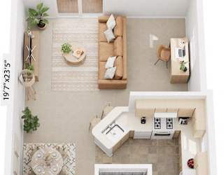 One Bedroom End Floor Plan at Tall Oaks Apartment Homes, Kalamazoo, MI
