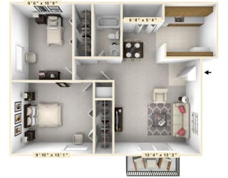The Anchor - 2 BR 1 BA Floor Plan at Scarborough Lake Apartments, Indianapolis, IN