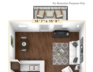 The Ashland - 1 BR 1 BA Floor Plan at River Crossing Apartments, St. Charles