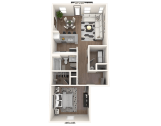 The Ashland - 1 BR 1 BA Floor Plan at River Crossing Apartments, St. Charles