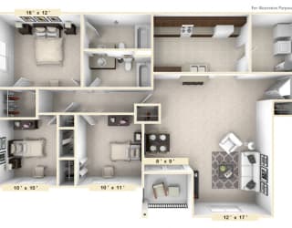 The Belgian - 3 BR 2 BA Floor Plan at Polo Run Apartments, Greenwood, 46142