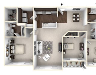The Burgundy - 3 BR 2 BA Floor Plan at Bella Vista Apartments, Fishers