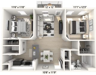 The Constitution - 2 BR 1 BA Floor Plan at Alexandria of Carmel Apartments, Indiana