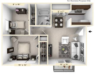 The Dove - 2 BR 1 BA Floor Plan at Pheasant Run, Lafayette