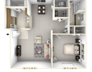 The Dry Dock - 1 BR 1 BA Floor Plan at Scarborough Lake Apartments, Indianapolis, 46254