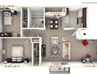 The Evergreen - 2 BR 1 BA with Den Floor Plan at Autumn Woods Apartments, Ohio, 45342