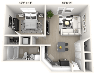 The Executive - 1 BR 1 BA Floor Plan at Alexandria of Carmel Apartments, Carmel, IN