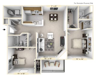 The Golden - 2 BR 2 BA Floor Plan at Pheasant Run, Lafayette, Indiana