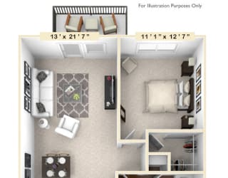 The Green - 2 BR 1 BA Floor Plan at Avellan Springs Apartments, North Carolina