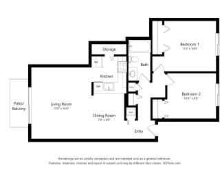 Violet Floor Plan at The Landings Apartments, Westland, 48185