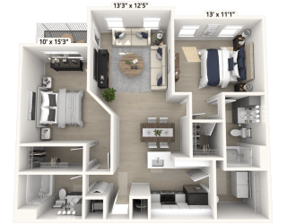 The Liberty - 2 BR 2 BA Floor Plan at Alexandria of Carmel Apartments, Carmel, IN