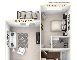 The Richmond - 2 BR 2 BA Floor Plan at River Crossing Apartments, St. Charles, MO, 63303