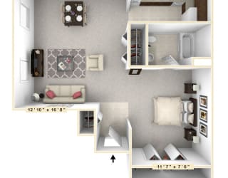 The Sand Dollar Studio Floor Plan at Scarborough Lake Apartments, Indianapolis, Indiana