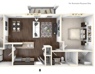 The Sonoma - 2 BR 1 BA Floor Plan at Bella Vista Apartments, Fishers