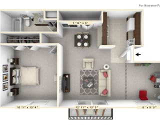 The Sunset - 1 BR 1 BA Floor Plan at Scarborough Lake Apartments, Indiana