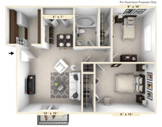 The Thoroughbred - 2 BR 1 BA Floor Plan at Polo Run Apartments, Indiana