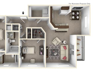 2-Bed/2-Bath, Tithonia Floor Plan at The Harbours Apartments, Clinton Twp, MI