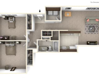 2-Bed/1-Bath, Tulip Floor Plan at LakePointe Apartments, Ohio