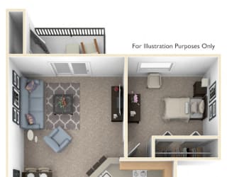 2 Bed 1 Bath Two Bedroom, One Bath Floor Plan at Pine Knoll Apartments, Michigan