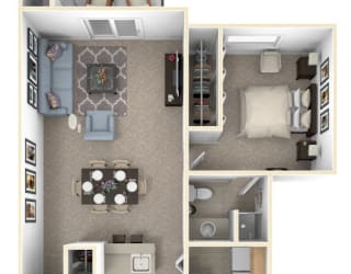 Two Bedroom Two Bath Floorplan at Huntington Cove Apartments, Merrillville, Indiana