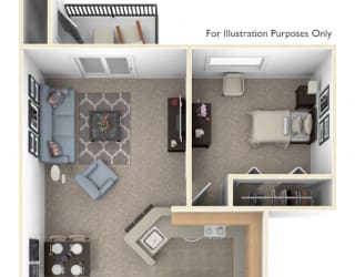 2 Bed 1 Bath Two Bedroom, One Bath Stackable Floor Plan at South Bridge Apartments, Fort Wayne, IN