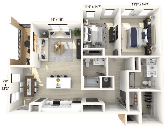 2 bed 2 bath B at Luxe 360 on Centerpointe Apartments, Midlothian, 23114