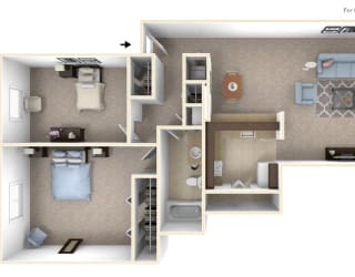 2-Bed/1-Bath, Violet Floor Plan at The Landings, Westland, MI, 48185