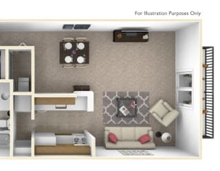 1-Bed/1-Bath, Winterberry Floor Plan at The Harbours Apartments, Clinton Twp, MI, 48038