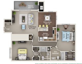 C2 Floor Plan at Village Club on Franklin, Southfield, MI, 48034