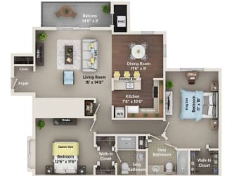 C3 Floor Plan at Village Club on Franklin, Southfield, 48034