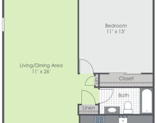 One bedroom floorplan layout