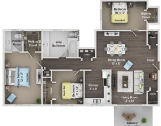 plan D at Village Club of Royal Oak, Royal Oak, 48067