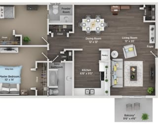the floor plan of studio suite at Village Club of Royal Oak, Michigan