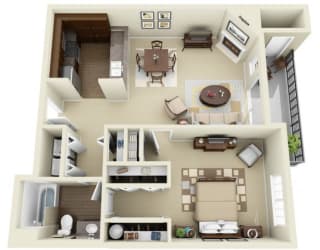 1x1 740 sqft Floor Plan at Lakemont Orchard, Issaquah, WA