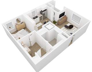 Pebbles Floor Plan Image - Studio 1 Bath - 562 sqft