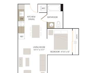 A1.1 floor plan - studio 1 bath at The Union Flats, Union City, CA