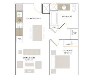 B2.2 floor plan - 1 bed 1 bath at The Union Flats, Union City, 94587