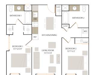 C1 floor plan - 2 bed 2 bath at The Union Flats, California, 94587