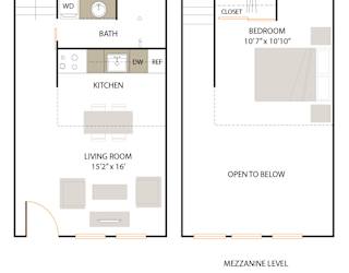 D2 floor plan - 1 bed 1 bath at The Union Flats, Union City