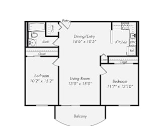 Floor Plan Two Bedroom One Bath Apartment