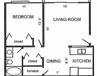a floor plan of a living room with a kitchen and a dining room