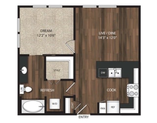 Main Street Flats Apartments Phase II 1x1 N Floor Plan