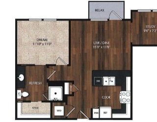 Main Street Flats Apartments Phase II 1x1 U Floor Plan
