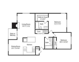 Nickel Creek Apartments 2x2 B2 Floor Plan