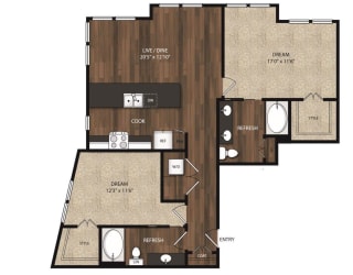 Main Street Flats Apartments Phase II 2x2 E Floor Plan