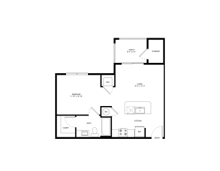 Northside at the Woodlands One Bedroom One Bathroom A1 Floor Plan