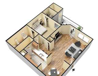 Villas at Meadow Springs 1x1 B 3D Floor Plan